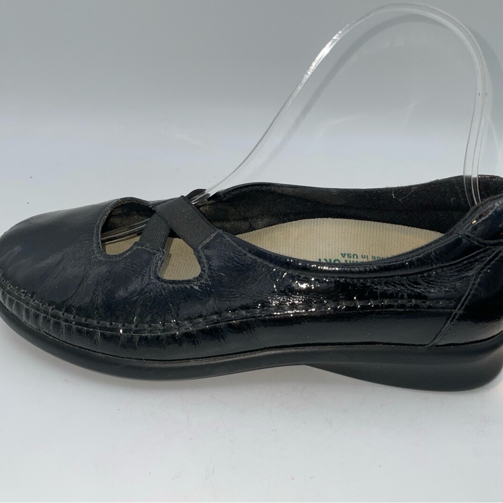 SAS Black Patent Leather Cross-Strap Wedge Comfort Flats Size 8M - Picture 8 of 12